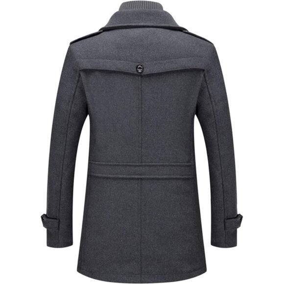 Men's Thermal Single Breasted Wool Blend Coat Business Peacoat with Zipper - Picture 2 of 7